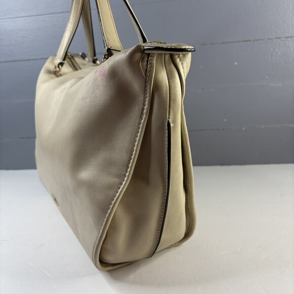 COACH SMYTHE SATCHEL 32405 Natural Beige Leather Handbag Bag 2 Handles - Picture 3 of 16